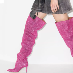 Diamante Stiletto Heel Over The Knee Boots - 8.5cm