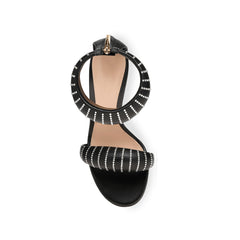 Diamante Ankle Strap Leather Stiletto High Heel Sa