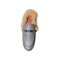 Buckled Leather And Fur Slides Slippers