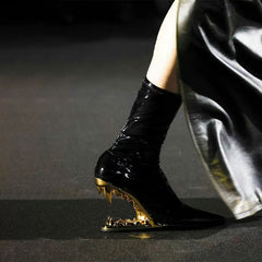 Sculptured Wedged Heel Ankle Boots