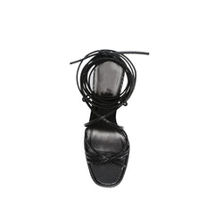 Lace Up Leather High Heel Platform Sandals