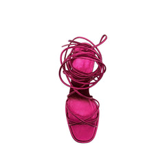 Lace Up Leather High Heel Platform Sandals