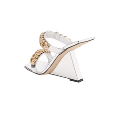 Diamante Chain Wedged Heel Mules Sandals