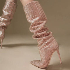 Diamante Stiletto Heel Knee High Boots