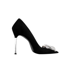 Diamante Flower Mid Heel Pumps - 8cm