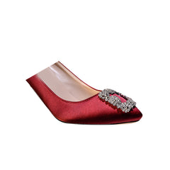 Diamante Embellished Satin Mid Heel Pumps - 8cm