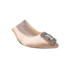 Diamante Embellished Satin Mid Heel Pumps - 8cm