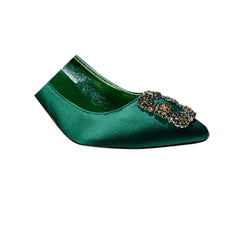 Diamante Embellished Satin Mid Heel Pumps - 8cm