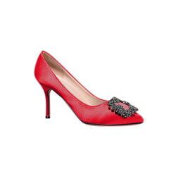 Diamante Embellished Satin Mid Heel Pumps - 8cm