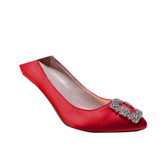 Diamante Embellished Satin Mid Heel Pumps - 8cm