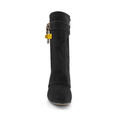 Lock Detailed Suede Wedged Heel Ankle Boots