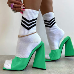 Block Heel Patent Leather Mules Sandals