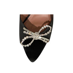 Diamante Bow Satin Mules Sandals