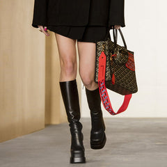 Block Heel Platform Knee High Boots