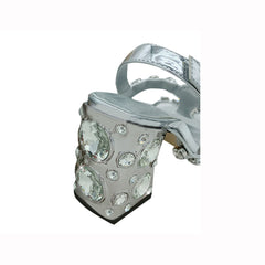 Diamante Block High Heel Sandals