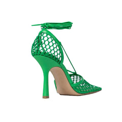 Lace Up Fishnet High Heel Sandals