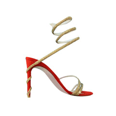 Diamante Ankle Wrap Mid Heel Sandals - 8cm