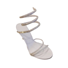 Diamante Ankle Wrap Mid Heel Sandals - 8cm