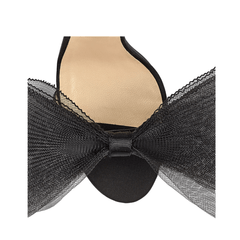 Asymmetric Bow Embellished Satin Mid Heel Sandals