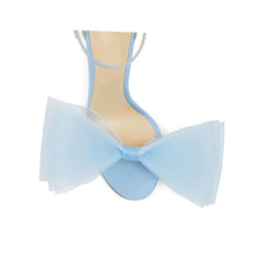 Asymmetric Bow Embellished Satin Mid Heel Sandals