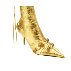 Studded And Buckled Leather Knee High Boots