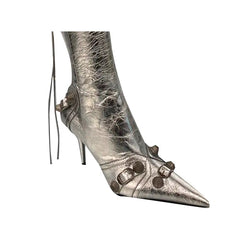 Studded And Buckled Leather Knee High Boots