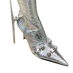 Studded And Buckled Leather Knee High Boots