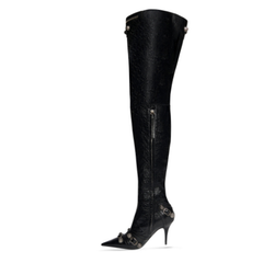 Studded And Buckled Leather Over The Knee Boots -