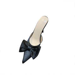 Bow Embellished Leather Mules Sandals