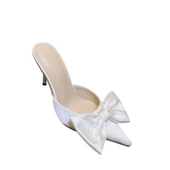 Bow Embellished Leather Mules Sandals