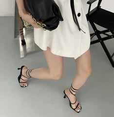 Ankle Wrap Mid Heel Sandals