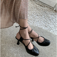 Lace Up Mid Heel Sandals