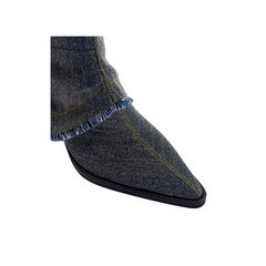 Buckled Denim Knee High Boots