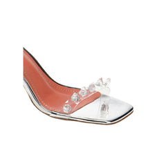 Diamante PVC Mid Heel Naked Sandals - 7cm