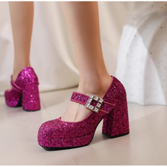 Glitter Block Heel Pumps