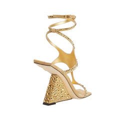 Diamante Ankle Strap Wedged Heel Sandals