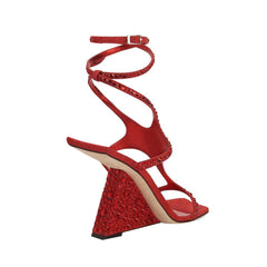 Diamante Ankle Strap Wedged Heel Sandals