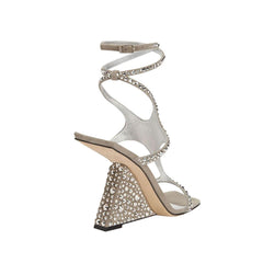 Diamante Ankle Strap Wedged Heel Sandals