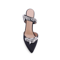 Diamante Strap Satin High Heel Mules Sandals