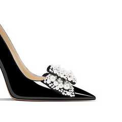 Pearl Bow Mid Heel Pumps - 6cm