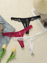 3 pairs of multi colored lace low waisted Thongs