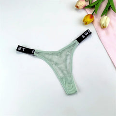 3PCS Letters Thin Waist Sexy Perspective Hearth Mesh Thong