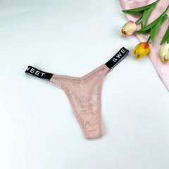3PCS Letters Thin Waist Sexy Perspective Hearth Mesh Thong