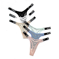 3PCS Letters Thin Waist Sexy Perspective Hearth Mesh Thong