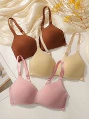 3PCS Seamless Non Wired Pure Color Wireless Bra