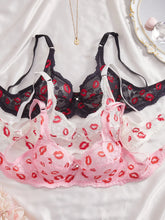3PCS Sexy Lips Print Women Lace lingerie