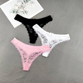 3PCS Sexy Perspective Lace Cotton Thong