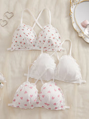 3PCS Women Sweet Print Wireless Bras
