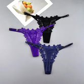 3pcs Japanese Style Cute Floral Embroidery G-string Breathable Princess Mesh Thong