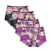 4 PCS/Set Women Silk and Lace Comfortable Floral Printed Underwear
